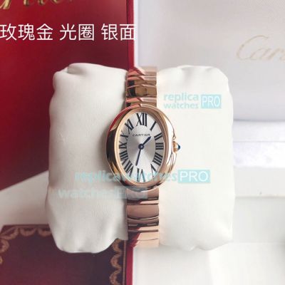 Swiss Copy Cartier Baignoire 1920 Rose Gold Watch Silver Dial For Ladies